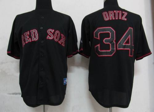 Red Sox #34 David Ortiz Black Fashion Stitched MLB Jersey - Click Image to Close